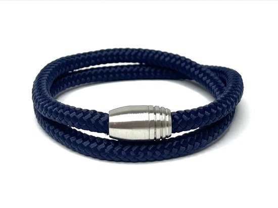NIEUW! - Jolla - heren armband - wikkelarmband - vaderdag - magneet - staal - gevlochten touw - Steel Rope - Blauw - Medium