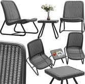 tectake® - Tuinmeubelset voor 2 personen - Buitenmeubels weerbestendig voor balkon - Tuinloungeset - Terrasmeubilair - Zitgroep met 2x loungestoelen en 1x tuintafel bijzettafel - rotan look - grijs