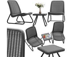 tectake® Tuinmeubelset voor 2 personen - Buitenmeubels - Weerbestendig - Balkon Set - Tuinset - Loungeset - Terrasmeubilair - Zitgroep met 2x loungestoelen en 1x tuintafel - bijzettafel - rotan look - grijs