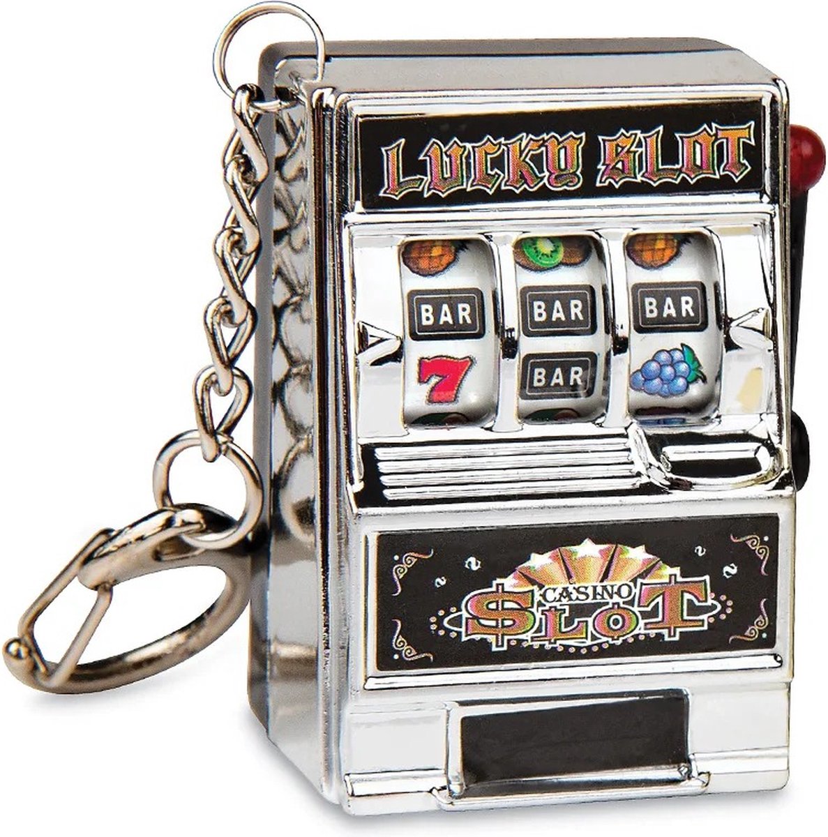 Mini Slotmachine / Gokautomaat - Sleutelhanger - Geluksbrenger - Zilver