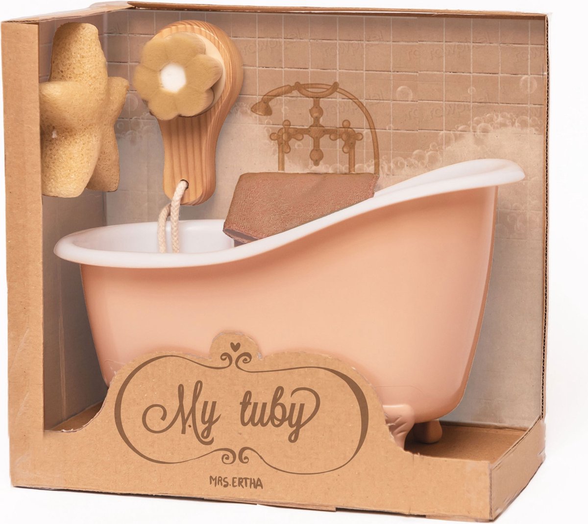 Mrs Ertha My Tubby Poppenbadje met accessoire set - Coral (geschikt voor pop van 21cm)