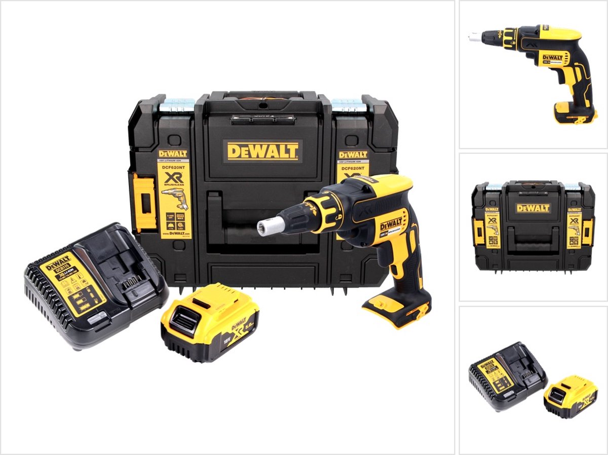 DeWalt DCF 620 P1 accu-schroevendraaier voor gipsplaten 18 V 30 Nm borstelloos + 1x accu 5,0 Ah + oplader + TSTAK