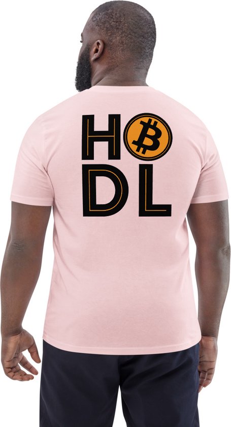 Bitcoin T-shirt - HODL - Rug Print - Unisex - 100% Biologisch Katoen - Kleur Roze - Maat M | Bitcoin cadeau| Crypto cadeau| Bitcoin T-shirt| Crypto T-shirt| Crypto Shirt| Bitcoin Shirt| Bitcoin Merch| Crypto Merch| Bitcoin Kleding