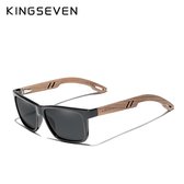 KingSeven - Nuez - Rechthoekige zonnebril van aluminium en walnoothout - Met gepolariseerde UV400 glazen - Z134