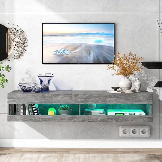 Naiz® - Tv meubel - Aan de muur - Grijs / Wit - Led verlichting