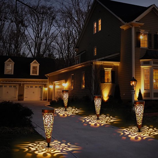 Flintronic 4-delig instelbaar zonne-muurlicht met 6 warme LED, op en