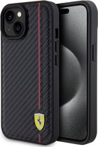 Ferrari Carbon Printed Stripe Back Case - Geschikt voor Apple iPhone 15 (6.1") - Zwart