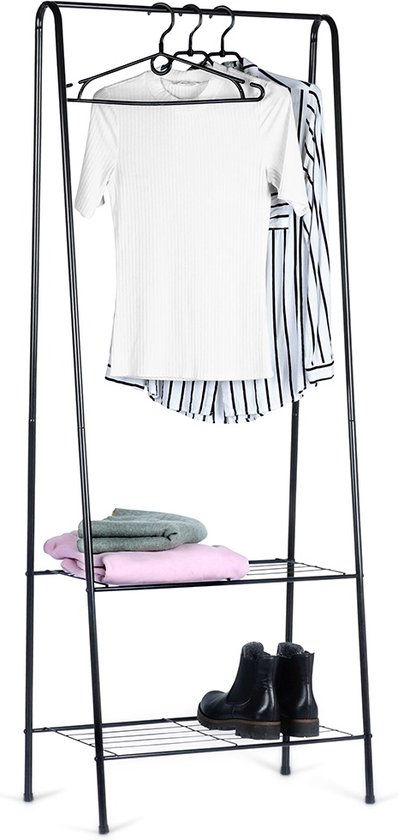 Relaxdays kledingrek SANDARA, 2 etages, metaal, garderoberek, 1 kledingroede, HBD: 160x61,5x38 cm, honingbruin