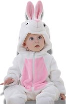 BoefieBoef Konijn Wit Dieren Onesie & Pyjama voor Peuters en Kleuters - Kinder Verkleedkleding - Dieren Kostuum Pak - Roze
