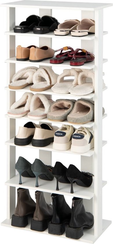 SureDeal® - Meuble à chaussures - Étagère à chaussures - 7 niveaux - Meuble à chaussures - 14 paires de Chaussures pour femmes - Wit - 47x25,5x110 cm - Placard de couloir - Système de rangement