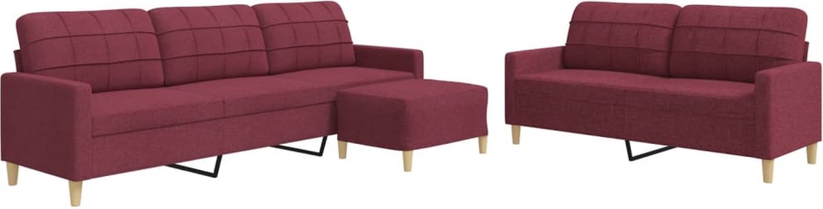 vidaXL - 3-delige - Loungeset - met - voetenbank - stof - wijnrood