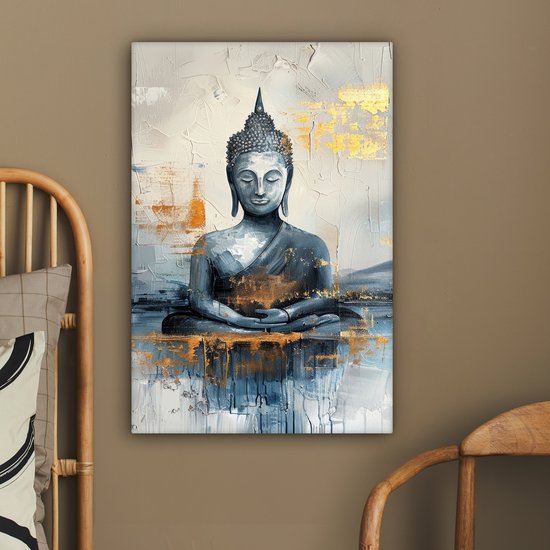 Peinture sur toile 40x60 cm - Décoration murale Bouddha - Or - Abstrait - Moderne - Décoration murale murale salon - Décoration chambre - Accessoires de chambre - Peintures