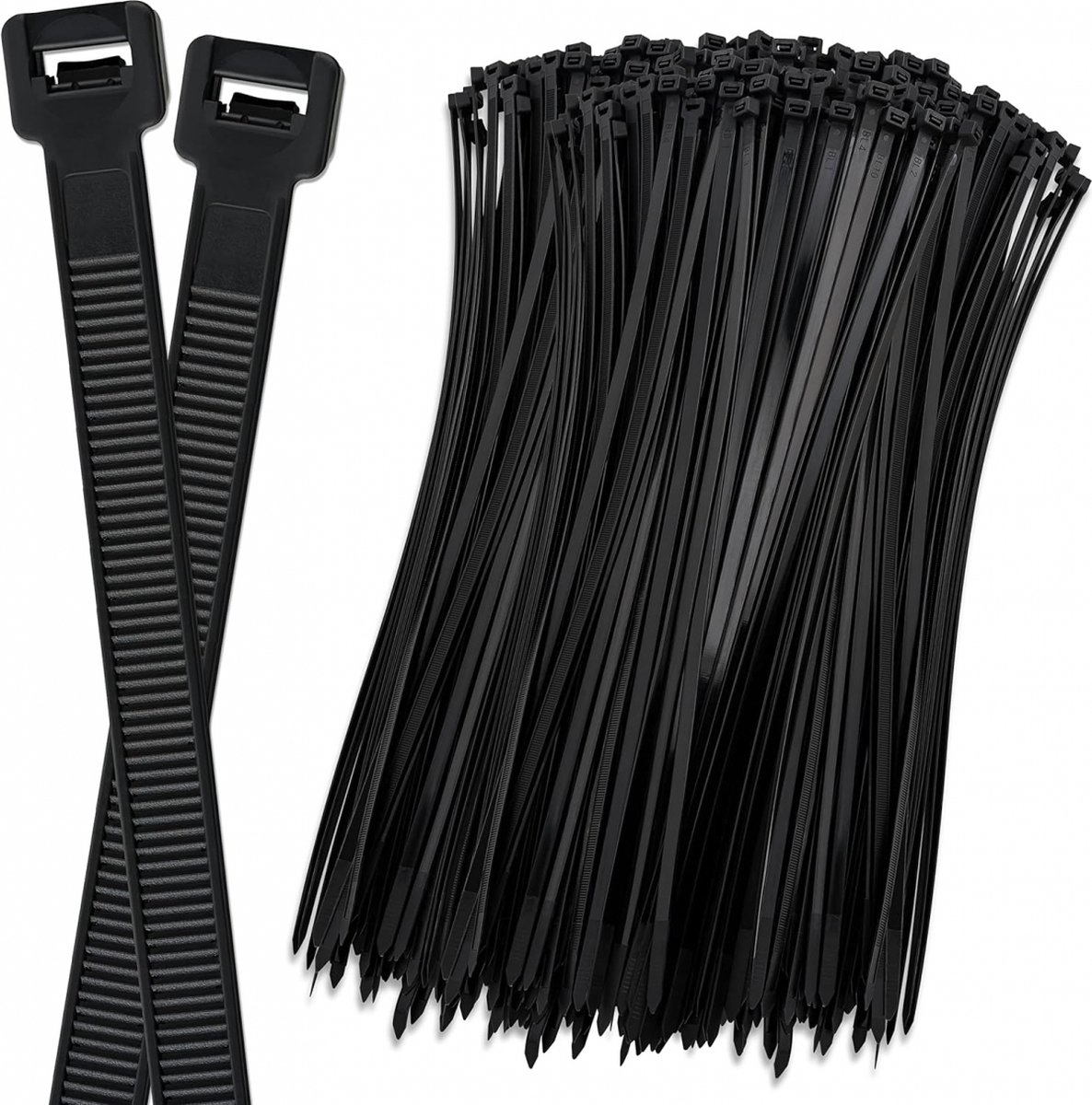 Kabelbinders Tie wraps 200 stuks Kabel organizer 7.8x300mm Tyraps Tie Ribs Bundelbanden uv-bestendig Zwart Cable Ties Cord Management Wire Organizer