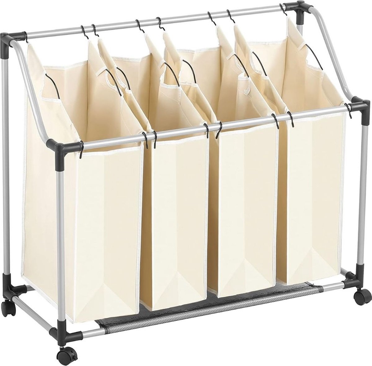 Goedkoopste Wassorteerder 4 vakken - Wasmand 4 vakken - Wasmand Op Wieltjes – Wassorteerder Met Verwijderbare Manden - Dubbele wasmand - Duo Wasmand – Wasmanden - 96 x 39 x 82 cm