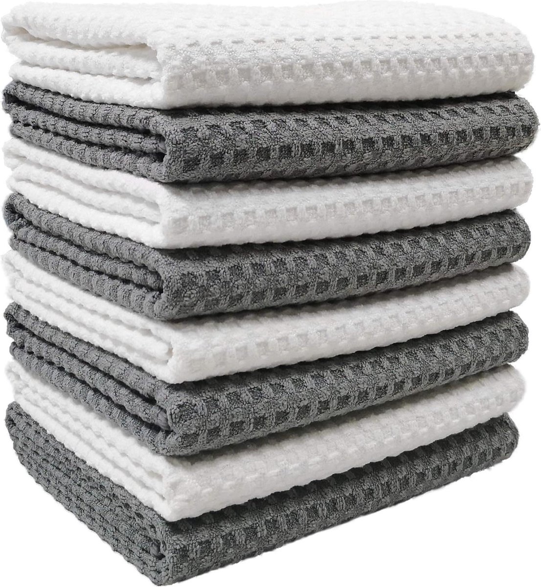 Ultra-premium wafelpatroon microvezel keukendoek 8-pack grijs-wit 406 x 711 cm