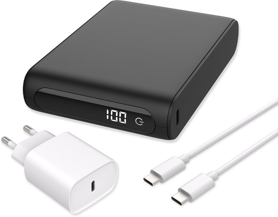Cazy Powerbank 20000 mah bundel - Quick charge - USB-C PD Powerbank 20.000mAh Zwart + Power Delivery USB-C Oplader 20W + USB-C naar USB-C kabel - 150cm