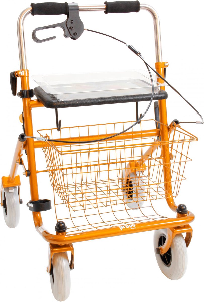 Goedkoopste Premis - Provo Rollator - 2de Generatie - Eenzijdig geremd - Duwbeugel - Met één hand te bedienen - Rechtshandig - Metallic Oranje