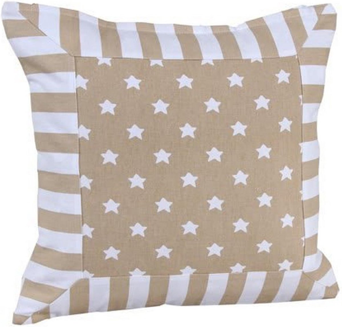 Homescapes Sterkussenhoes in beige met gestreepte rand, 60 x 60 cm