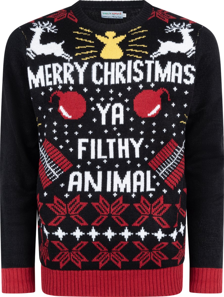 Foute Kersttrui Dames & Heren - Christmas Sweater "Merry Christmas, Ya Filthy Animal" - Mannen Maat S