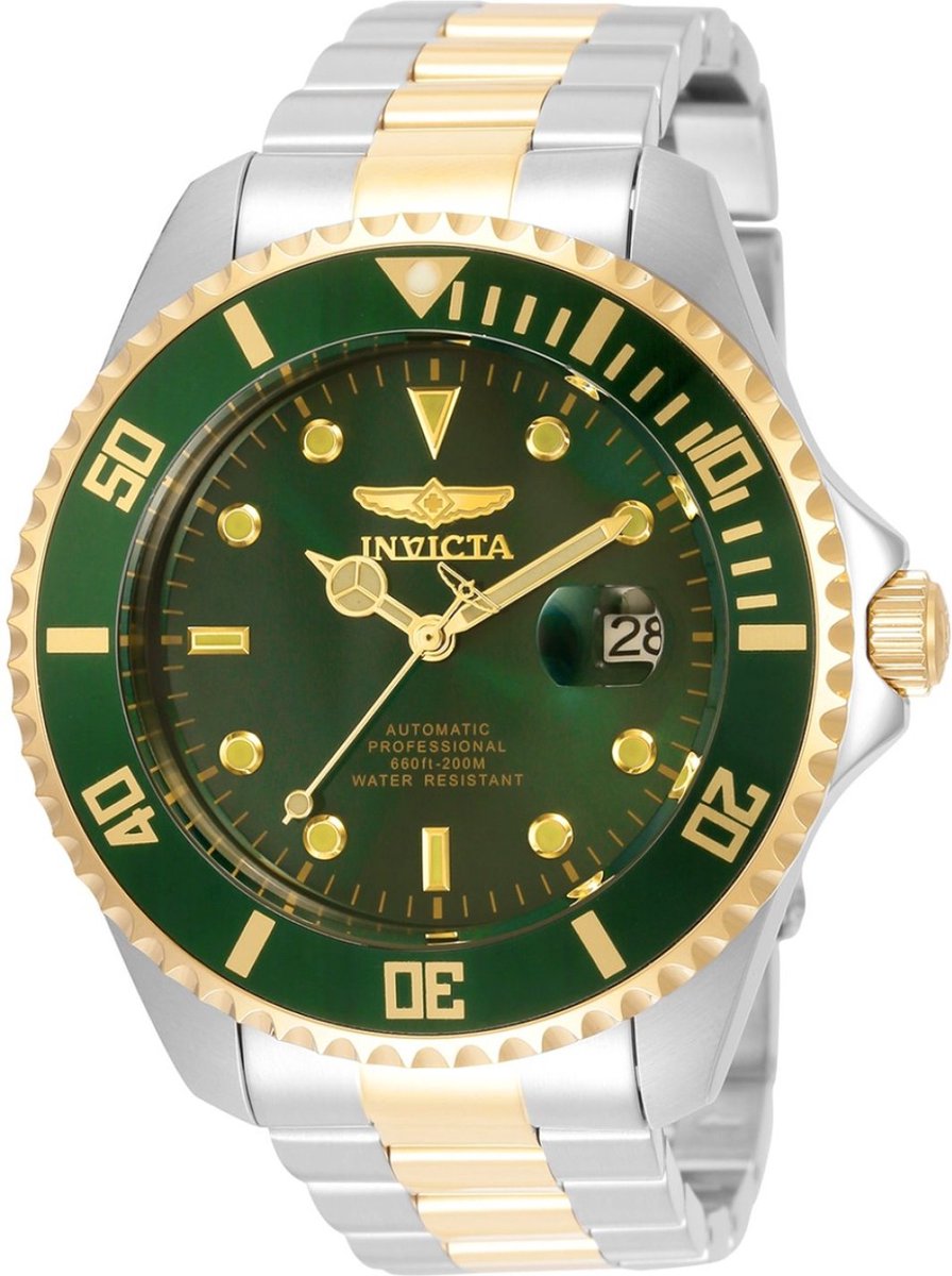Invicta Pro Diver 35727 Heren Horloge - Waterdicht - Analoog - Automatisch Uurwerk - Roestvrij Staal met groene Wijzerplaat - 47mm