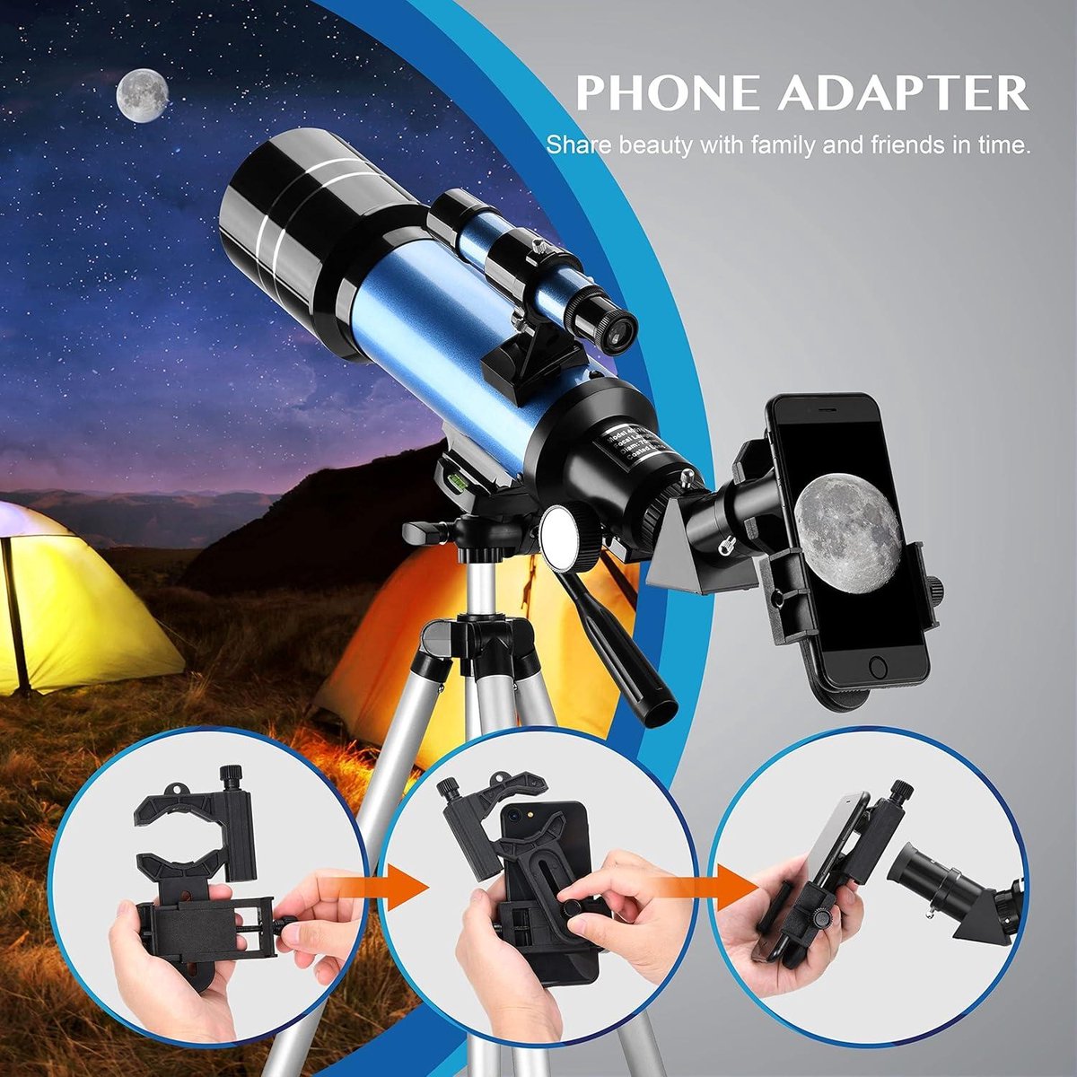 Astronomische refractor telescoop met een opening van 70 mm, 300 mm F
