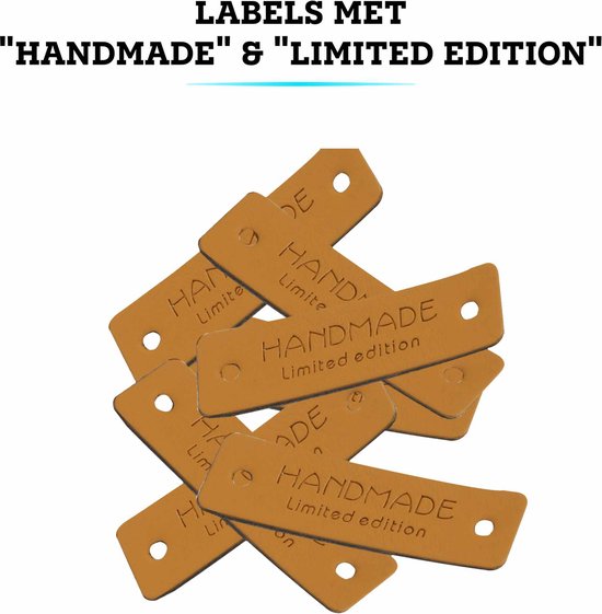 Somstyle Labels Met "Handmade" & "Limited Edition" - 48 Stuks - PU Leer - 5.5 x 1.5 CM - Handgemaakt DIY Label - Bruin