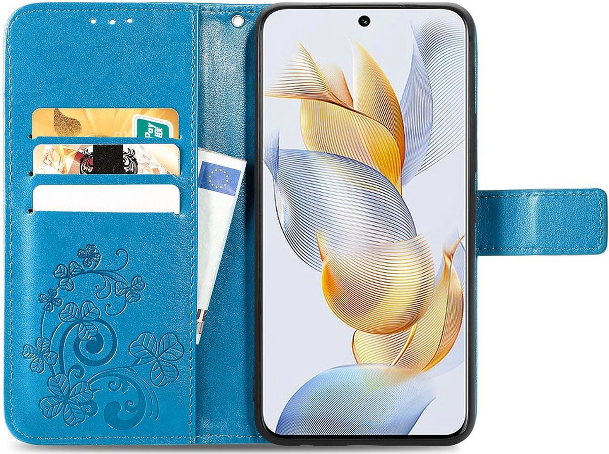 Mobigear Telefoonhoesje geschikt voor Honor 90 Hoesje | Mobigear Clover Bookcase Portemonnee | Pasjeshouder voor 3 Pasjes | Telefoonhoesje voor Pinpas / OV Kaart / Rijbewijs - Blauw