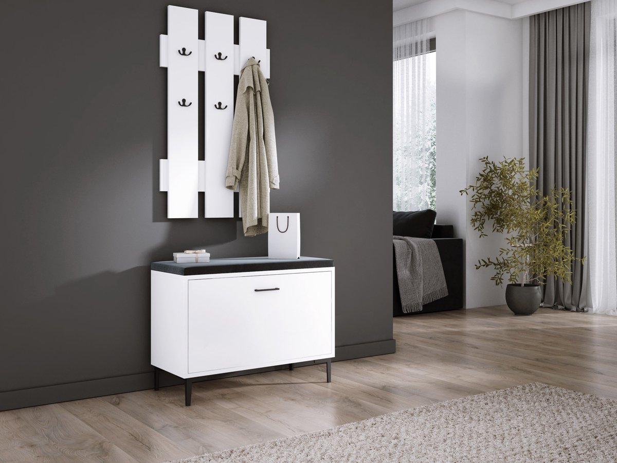 Meubel Square - Schoenenkast NOX - met Kapstok - Wit - Schoenenbank - Halmeubel