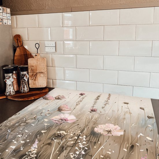 KitchenYeah® Protection plaque induction 60x60 cm - Fleurs - Beige - Fleurs sèches - Protege plaque de cuisson - Couvre plaque induction - Protecteur d'induction - Cuisine