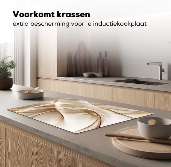KitchenYeah® Protection plaque induction 74x48 cm - Beige - Abstrait - Lignes - Protege plaque de cuisson - Couvre plaque induction - Protecteur d'induction - Cuisine
