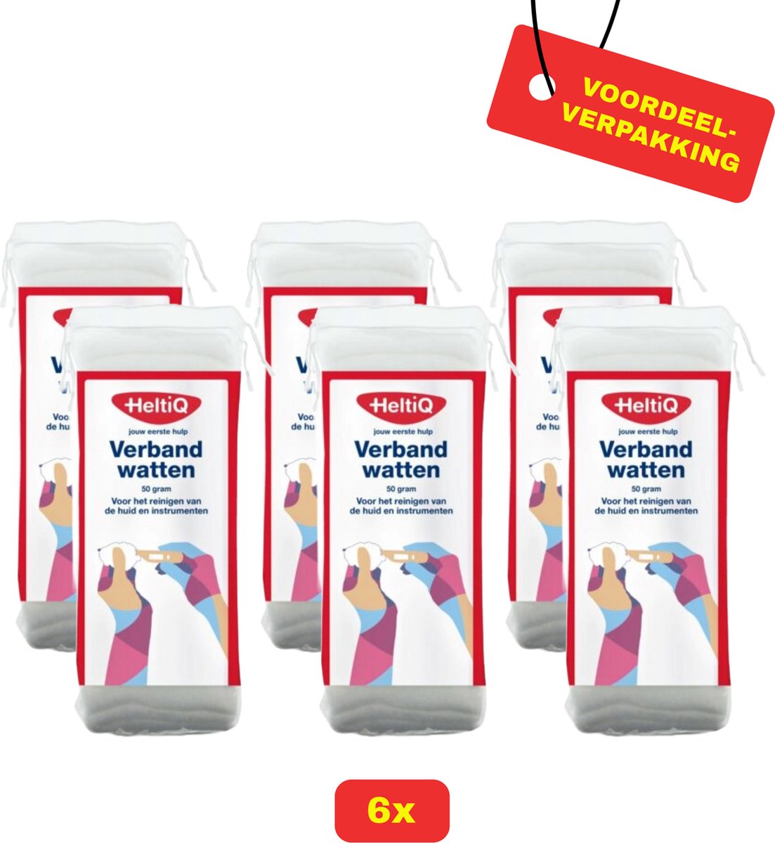Goedkoopste 6X HeltiQ Verbandwatten - 6x 50g - Voordeelverpakking!