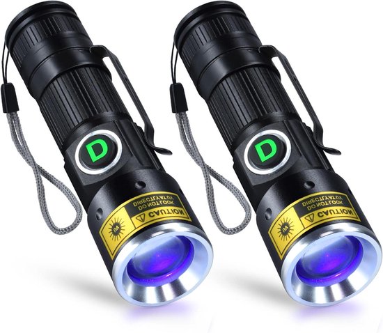 Foto: Zaklamp ultraviolet licht usb oplaadbaar mini detector huisdier urine vlekken fluorescerend glas geld hars 2 pak