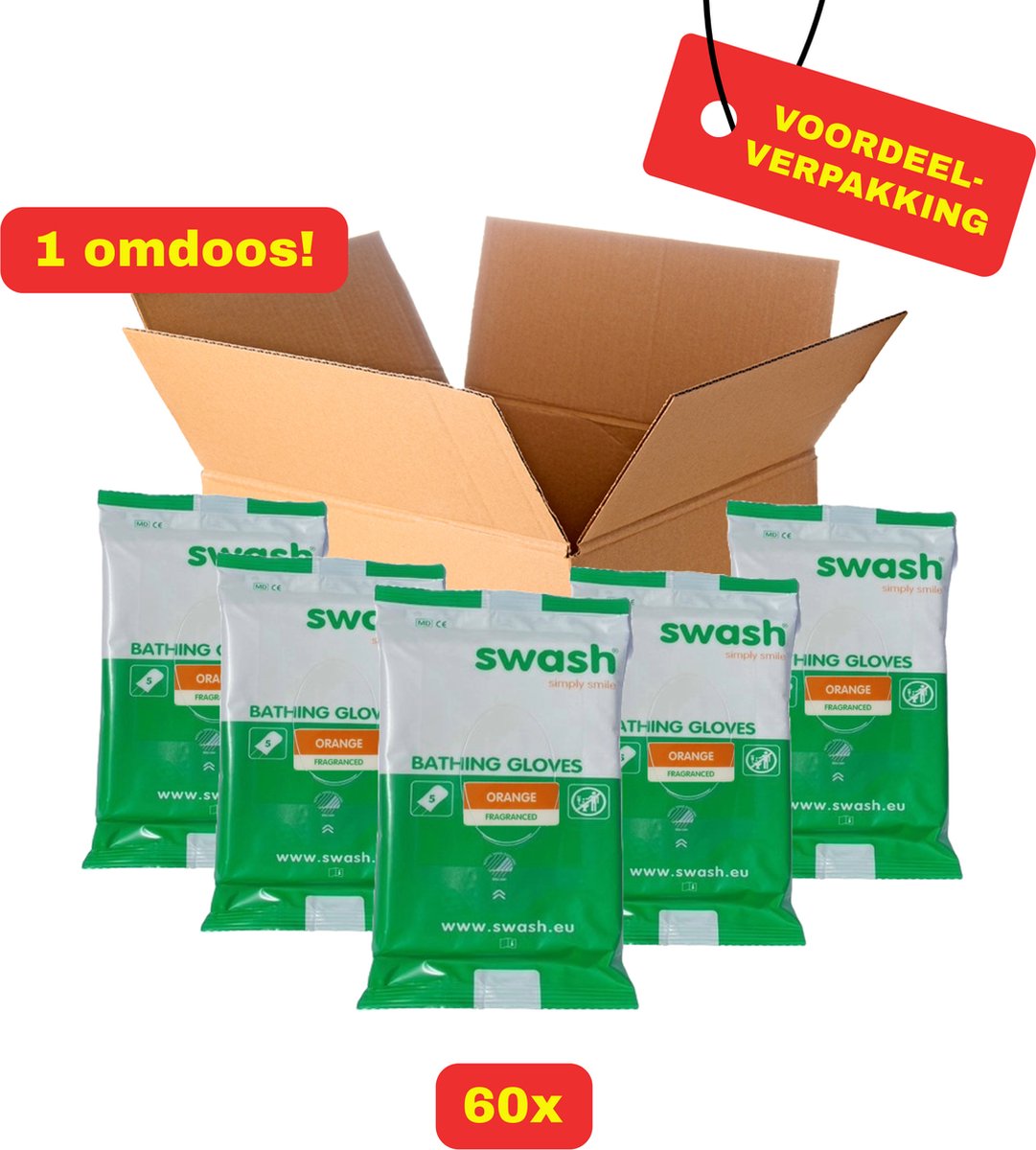 Omdoos Swash Bathing Gloves 5-pack (60 verpakkingen!) - Geparfumeerd - Voordeelverpakking