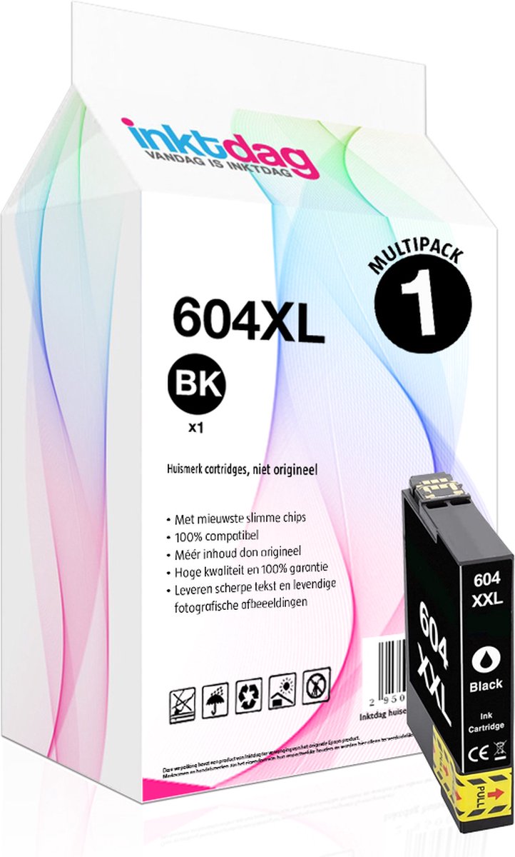 Inktdag inktcartridges voor Epson 604XL Zwart Epson 604 black cartridge 1 stuk voor Epson Expression Home XP-2200 XP-2205 XP-3200 XP-3205 XP-4200 XP-4205 Workforce WF-2910 WF-2930 WF-2935 WF-2950