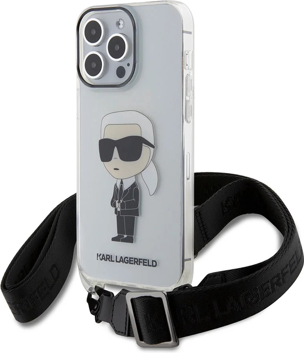 Karl Lagerfeld iPhone 15 Backcover hoesje IML IKONIK CROSSBODY – Transparant – Wit