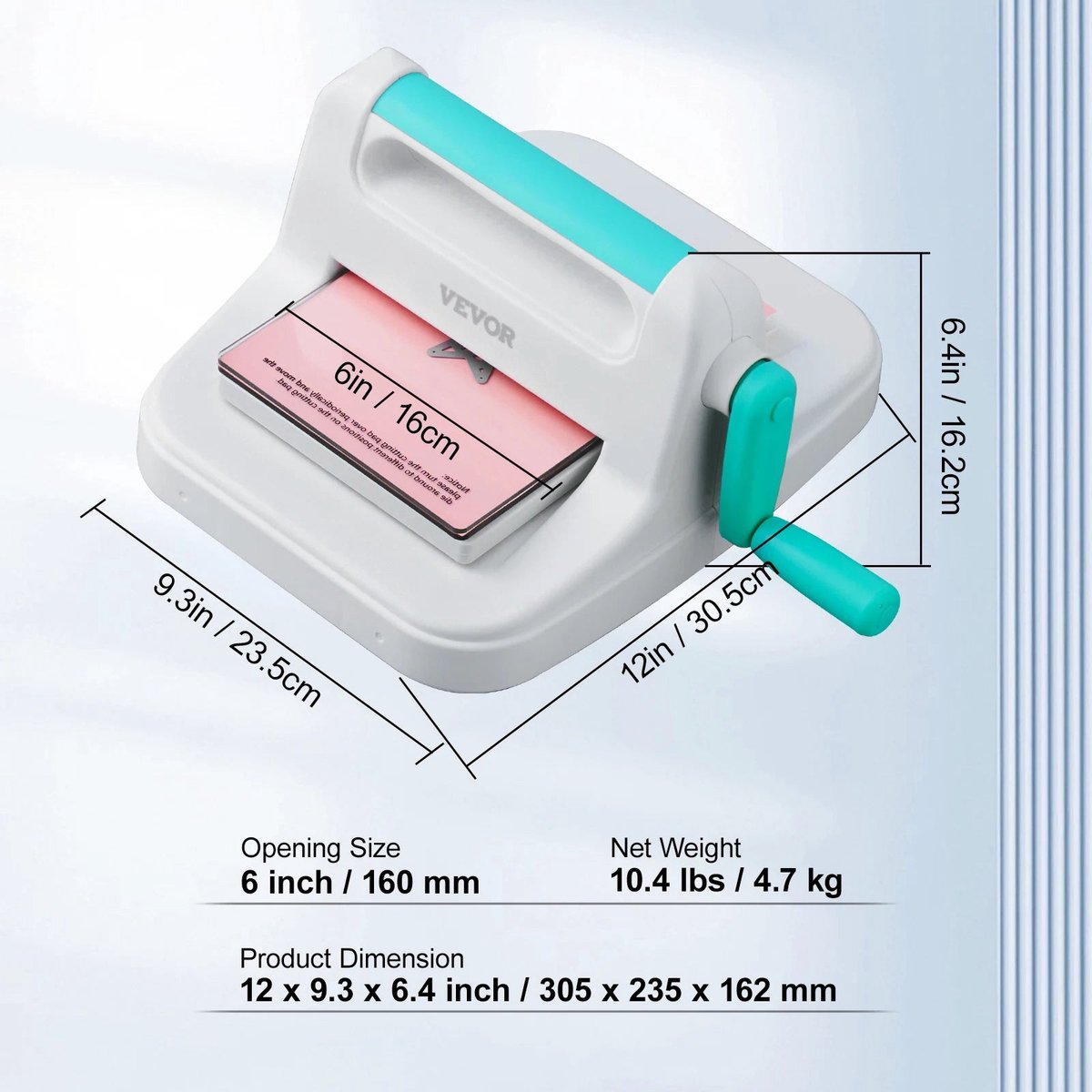 VEVOR Handmatige stans- en reliëfmachine, draagbare snijmachines, 9 inch opening plakboekmachine, volledige kit inbegrepen, voor kunst en ambachten, scrapbooking, kaarten maken en knutselen, wit