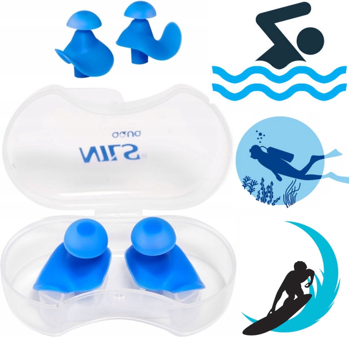 Goedkoopste Zwem oordopjes, waterdichte siliconen oordoppen, zwemmen 2 stuks etui, surfing, duiken, surfen of zeilen