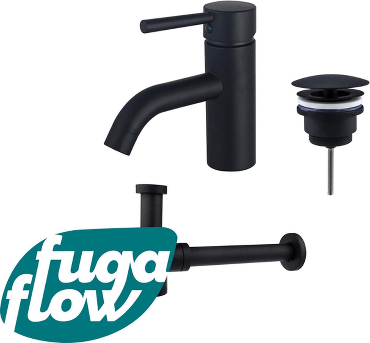 FugaFlow Eccelente Sobrado Badkamer Wastafelkraanset lage wastafelkraan always open plug verlaagde design sifon Mat zwart