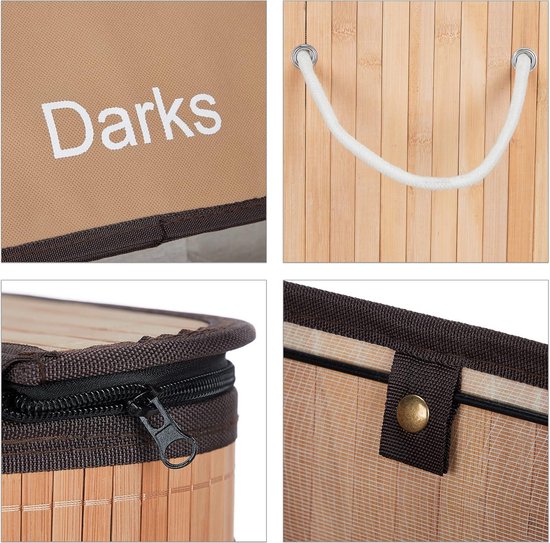 Panier à linge en Bamboe 3 compartiments - 30 L par compartiment - Couvercle et poignées - HBD 63 x 55 x 35 cm - Coloris naturel