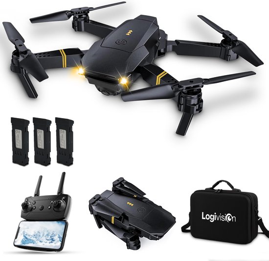 Foto: Logivision e58 drone drone met 4k camera mini drone drone dji voor kinderen volwassenen tot 90 minuten vliegen inclusief gratis opbergtas 3 accu s