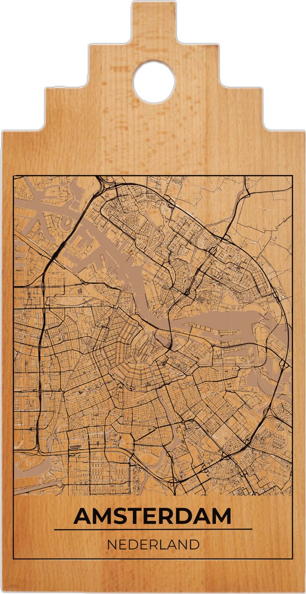 JM Woods - Borrelplank - Serveerplank - Hapjesplank - Kaasplank - Plattegrond - AMSTERDAM CENTRUM - Gepersonaliseerd - Cadeau tip!