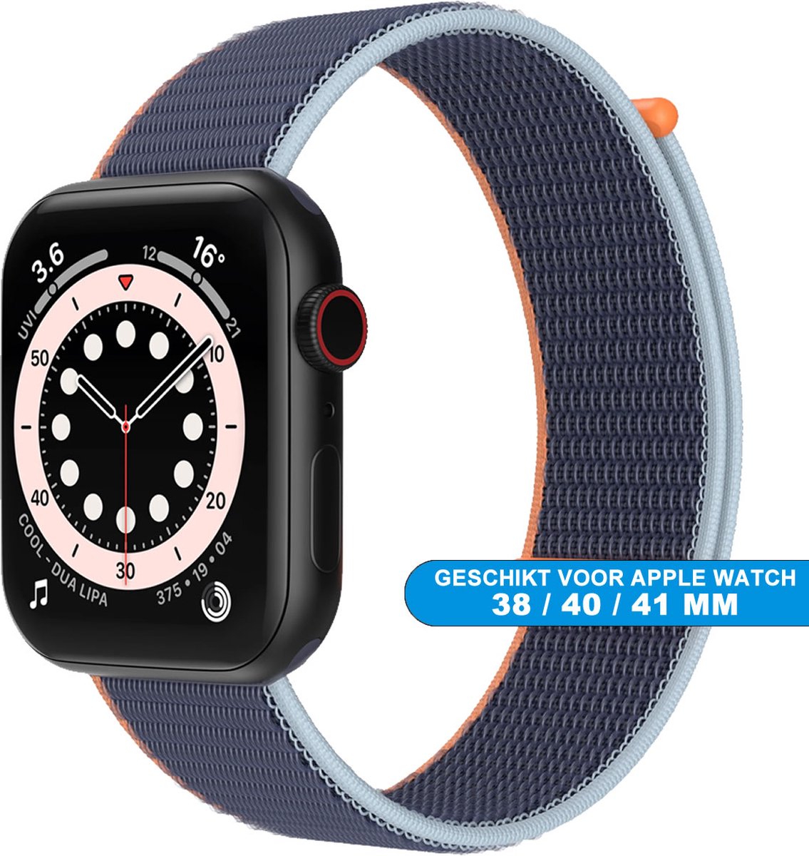 Bandje geschikt voor de Apple Watch 38/40/41 mm - Series SE , 1 , 2, 3, 4, 5, 6, 7 en 8 - Klittenband sluiting - Dark Navy Blue