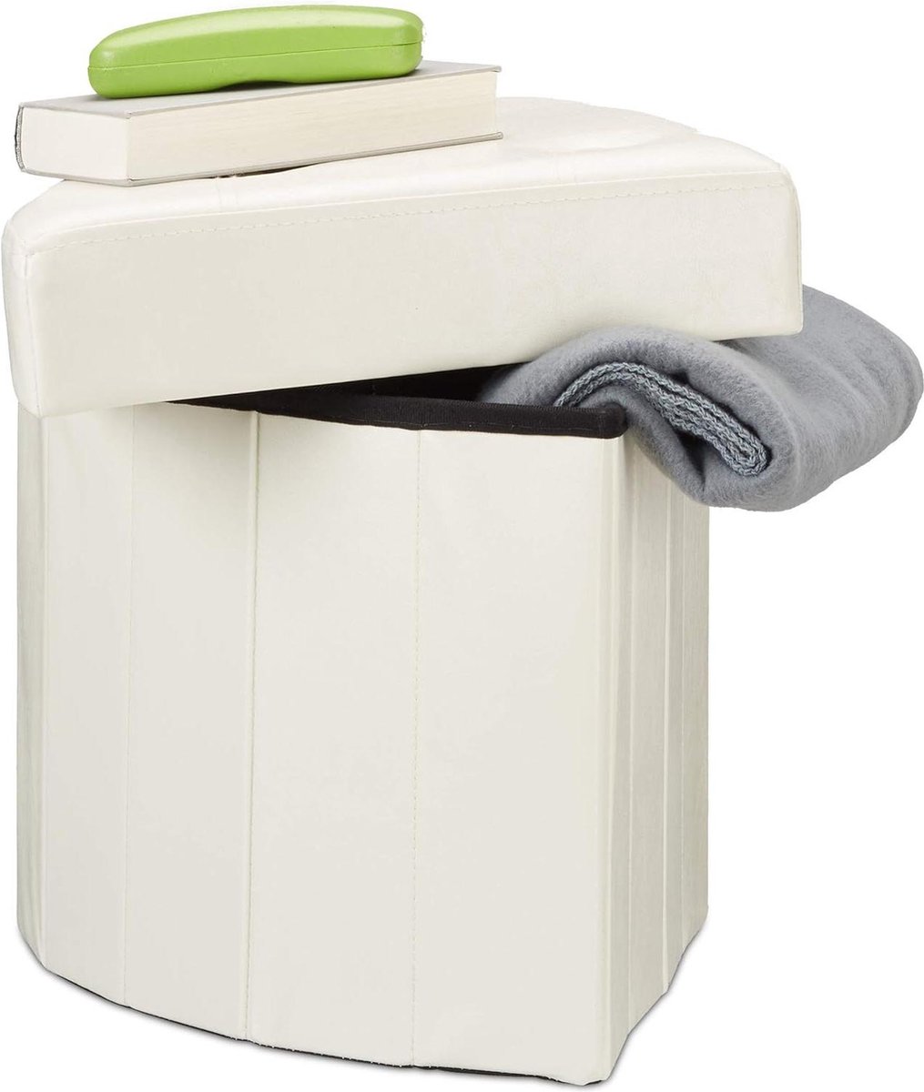 Driehoekige Opvouwbare Zitkist Met Opslagruimte - Moderne Hocker Poef - Wit - 38 x 38 x 38 cm