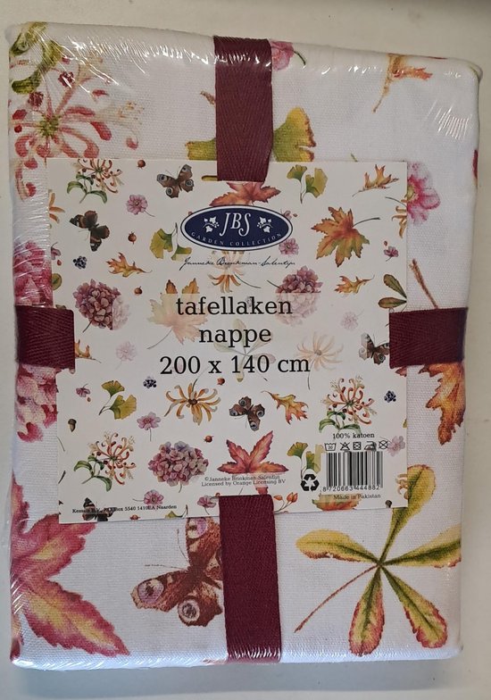 Tafellaken met herfstbladeren en bloemen, 200 x 140 cm, 100% katoen.