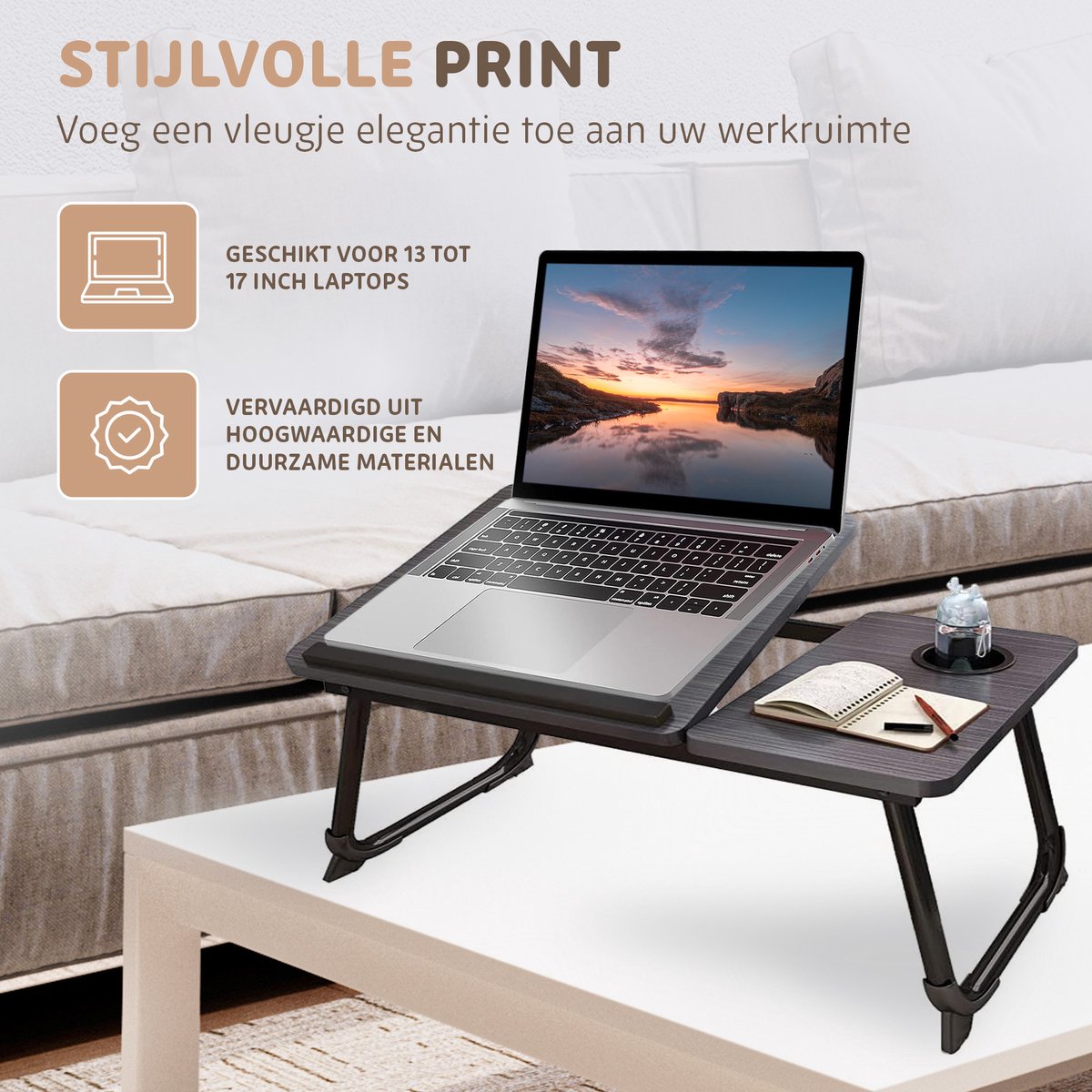 Relaxdays Laptoptafel XL - verstelbaar - 110 cm - op wieltjes