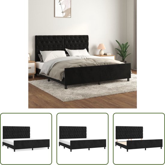 Foto: The living store bedframe met hoofdeinde fluweel zwart 160x200 cm bed