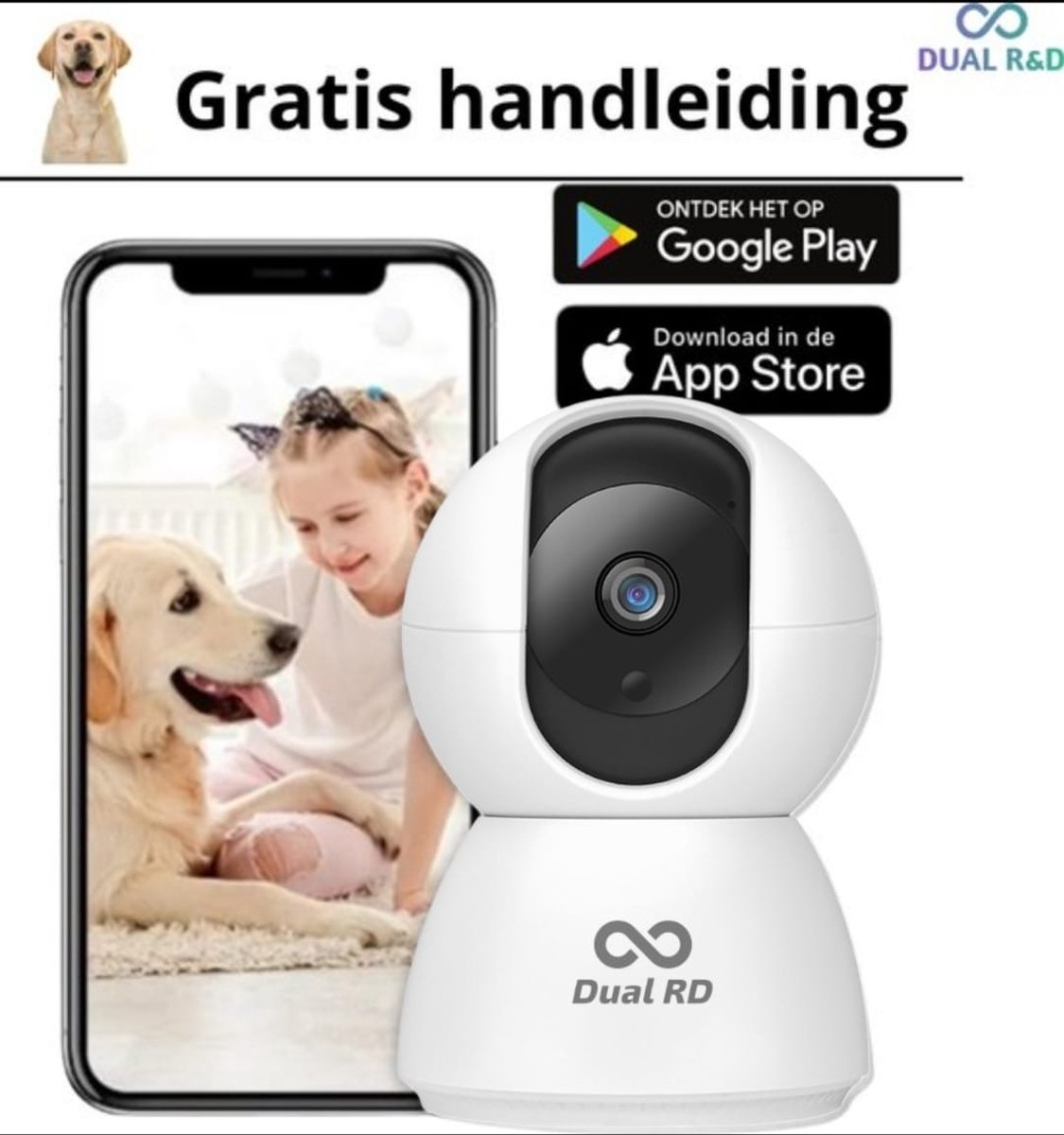 Huisdiercamera - Hondencamera - Dog Camera - Babyfoon - NL Handleiding - IP Beveiligingscamera - 2 Weg Audio- WiFi - 2.4 GHZ - Beweeg en Geluidsdetectie - Nachtvisie - 360 Eyes App