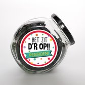 Pensioen cadeautje - Snoeppot - "Het zit d'rop" - Pensioen - drop cadeau