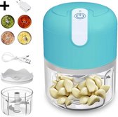 COCHO® Mini USB Hakmolen Blauw Elektrisch Foodprocessor Hakmolens Uiensnijder vaatwasser bestendig Chopper RVS Messen - 250 ml