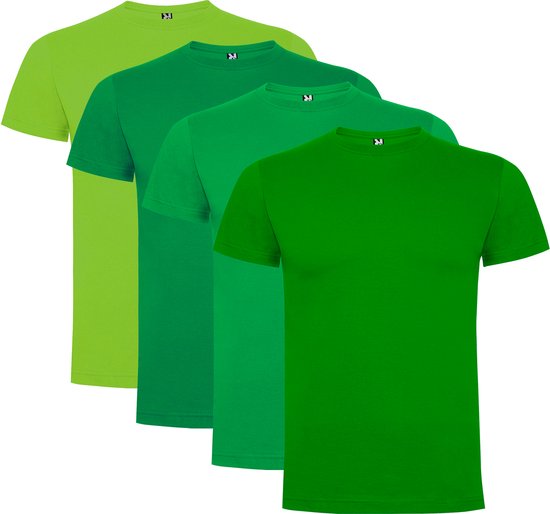 4 Pack Dogo Premium Heren T-Shirt 100% katoen Ronde hals Iers Groen, Oasis Groen, Gras Groen, Tropisch Groen, Maat XL